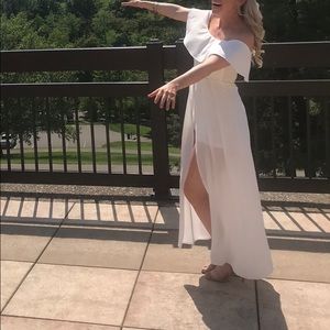 White bridal jump suit high low/ romper